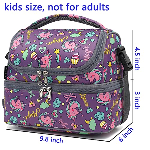 FlowFly Double Decker Cooler Insulated Lunch Bag Large Tote for Boys, Girls, Men, Women, With Adjustable Strap (Purple-Unicorn) - Image 3