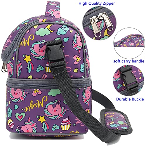 FlowFly Double Decker Cooler Insulated Lunch Bag Large Tote for Boys, Girls, Men, Women, With Adjustable Strap (Purple-Unicorn) - Image 5