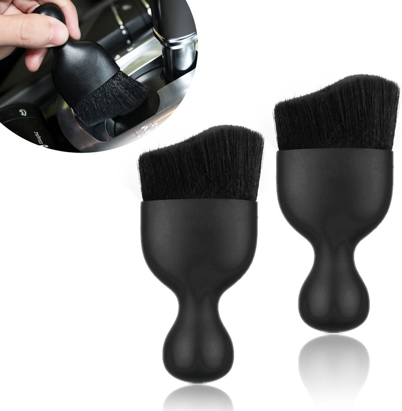NGHEY 2 PCS Car Detailing Brush, Soft Bristles Detailing Brush Dusting Tool, Auto Interior Soft Hair Removal Brush, Fit for Automotive Dashboard, Air Conditioner Vents, Leather, Computer (Black #113) - Image 1