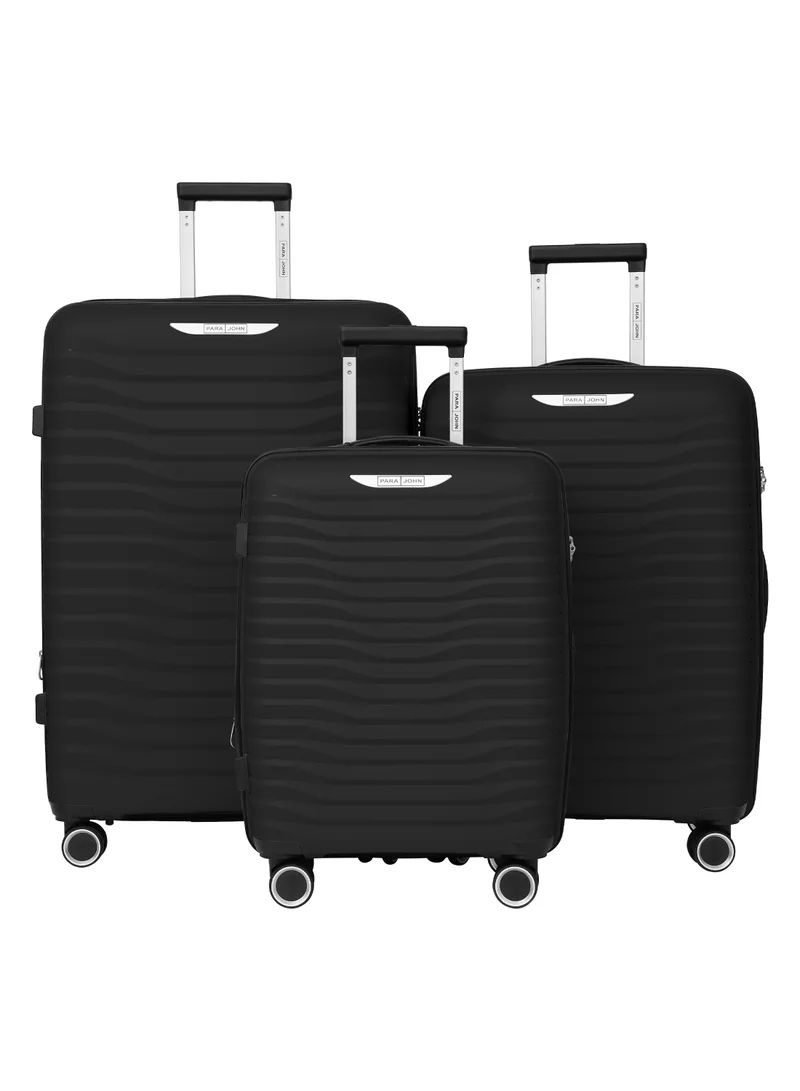 PARA JOHN TRACE Series - 3 Piece Expandable Polypropylene Luggage Set with 360 Dual Wheels | Durable, Lightweight & Stylish 20,24,28 Sizes- Black