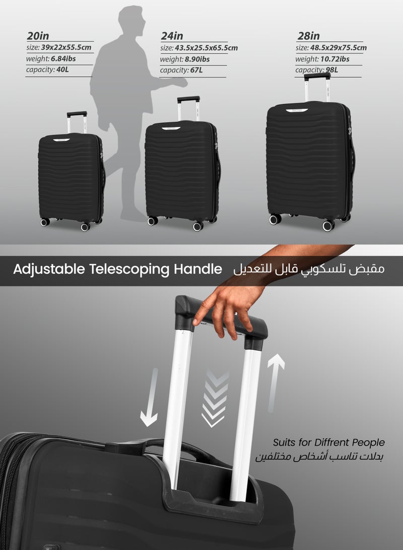 بارا جون مجموعة حقائب سفر بارا جون تريس بثلاث قطع قابلة للتوسيع من البولي بروبلين بعجلات مزدوجة  درجة - متينة وخفيفة الوزن وأنيقة مقاسات  و  و  - أسود - Image 5