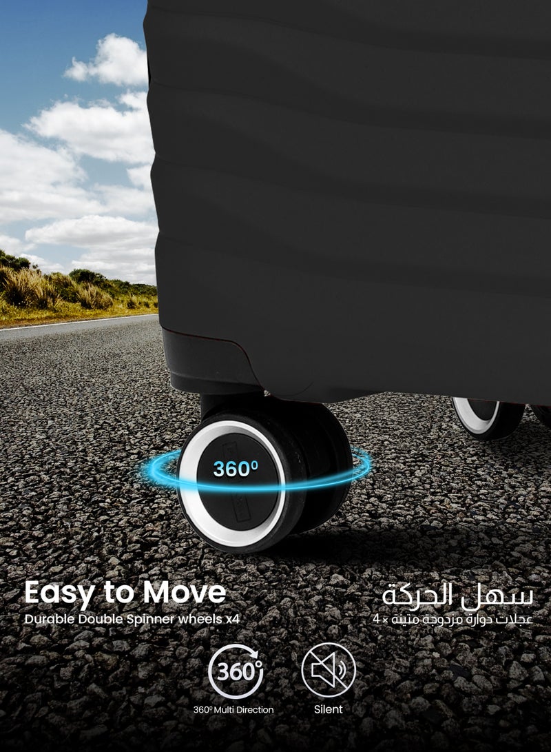 بارا جون مجموعة حقائب سفر بارا جون تريس بثلاث قطع قابلة للتوسيع من البولي بروبلين بعجلات مزدوجة  درجة - متينة وخفيفة الوزن وأنيقة مقاسات  و  و  - أسود - Image 3