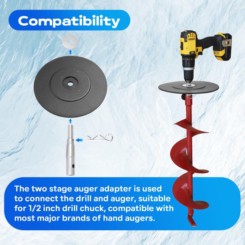 DuckcowsC Two Stage Auger Adapter Ice Auger Conversion Kit with 9.05" Stopper Disc for 1/2 inch Drill Chuck Compatible with Most Brands of Hand Augers - Image 3