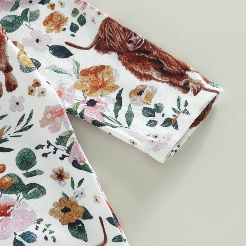 CIYCUIT Baby Girls Highland Cow Floral Outfits Newborn Zip Up Onesie Romper with Headband Western Clothes 0-3 Months - Image 3