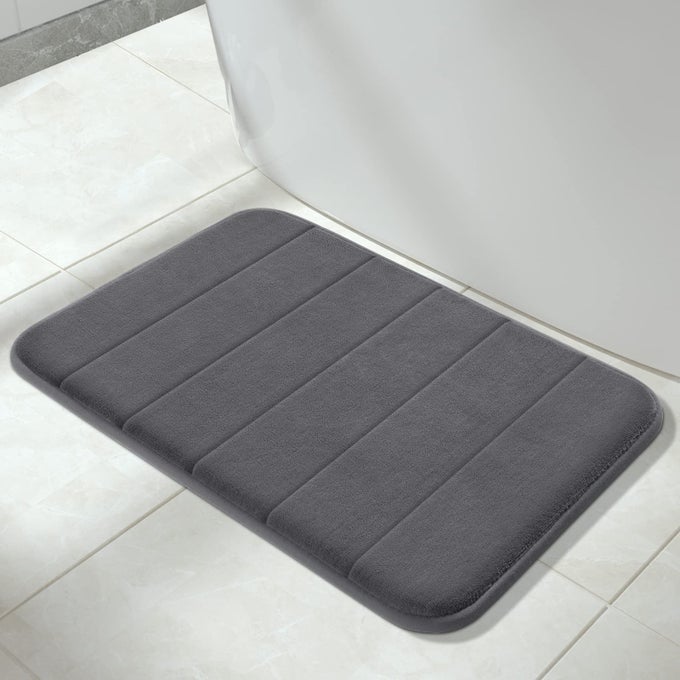 MEMORY FOAM BATH MAT RUG 24 X 17 INCHES COMFORTABLE SOFT NONSLIP SUPER ABSORBENT QUICK DRYING BATHROOM RUG FOR FLOOR TUB SHOWER MACHINE WASHABLE THICK DARK GRAY
