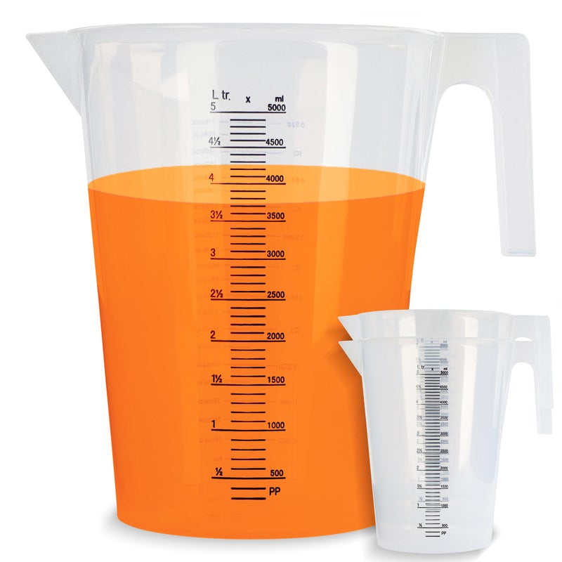ABN Large Plastic Measuring Pitcher 3Pack  5 Liter Measuring Container with Measurements Mixing Pitcher for Paint Motor Oil Fluids Pool Chemicals