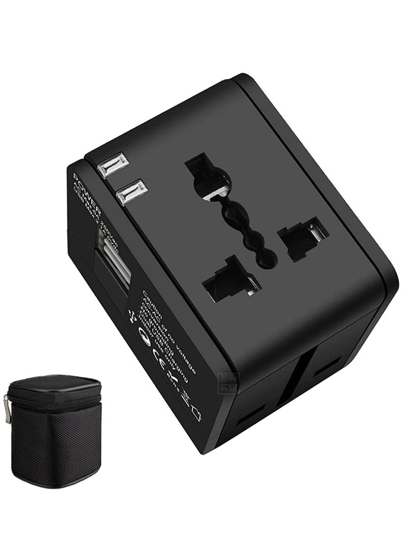 Universal Travel Adapter with 2 USB outlets, Worldwide All in One Travel Plug, Wall Plug with Dual USB A Ports for KSA UAE USA EU UK AUS - Black  - Image 2