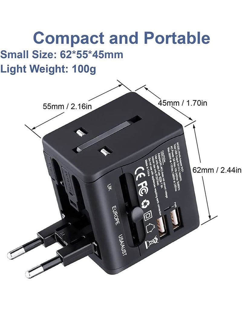 Universal Travel Adapter with 2 USB outlets, Worldwide All in One Travel Plug, Wall Plug with Dual USB A Ports for KSA UAE USA EU UK AUS - Black  - Image 5