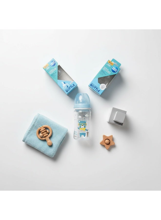 Canpol Babies EasyStart Anti-Colic Feeding Bottle | Bonjour Paris Bear Design | 240 ml | 3m+ | BPA Free | Soft Silicone Teat | Natural Flow - Image 1