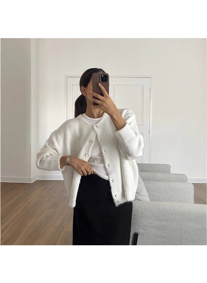 NIBEMINENT Casual Trendy Knitted Women Cardigan Long Sleeve O Neck Outerwear  Fall Winter  Single Breasted Solid Sweater - Image 2