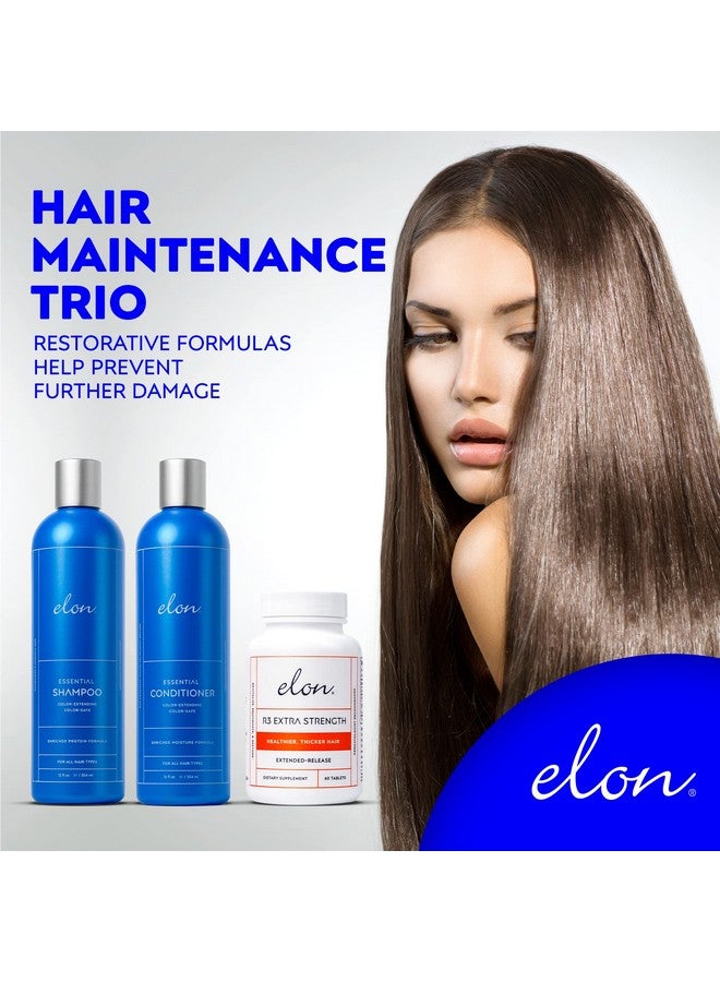 Elon Complete Hair Care Kit For Thinning Hair - Moisture Therapy Shampoo & Conditioner Set + R3 Extra Strength Hair Growth Supplement -Suitable For All Hair Types - No Sulfates, Parabens Or Phthalates - Image 3