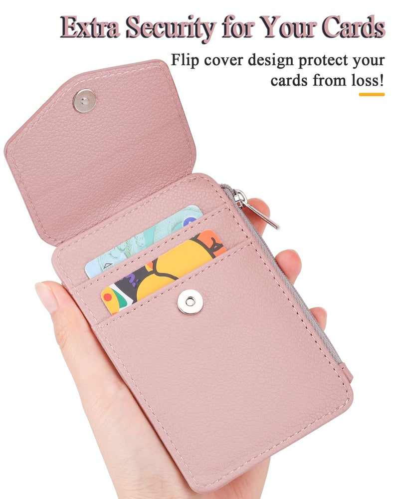 Teskyer Badge Holder with Side Zip Pocket, Multiple Card Slots Leather ID Holder Wallet with Neck Lanyard for Office Staffs, Teachers/Students, Workers, Cruise Cards, Bus/Metro Cards, Lichee Dark Pink - Image 4