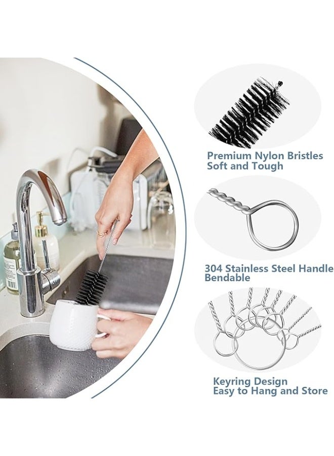8 Pack Black Nylon Bottle Cleaning Brush Set with Long Deep Cleaning Brushes and Flexible Bendable Stainless Steel Handles for Bottles Nipples Spouts Straws and Narrow Gaps - Image 3