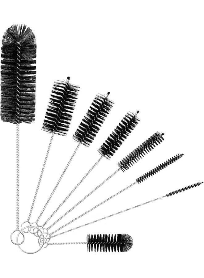 8 Pack Black Nylon Bottle Cleaning Brush Set with Long Deep Cleaning Brushes and Flexible Bendable Stainless Steel Handles for Bottles Nipples Spouts Straws and Narrow Gaps - Image 1