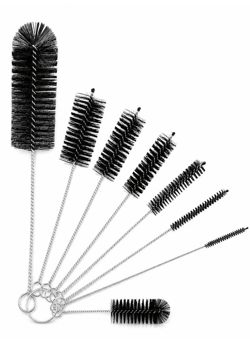 8 Pack Black Nylon Bottle Cleaning Brush Set with Long Deep Cleaning Brushes and Flexible Bendable Stainless Steel Handles for Bottles Nipples Spouts Straws and Narrow Gaps - Image 1