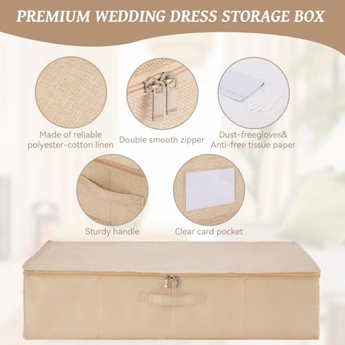 CINPIUK Wedding Dress Storage Box with 40 Sheets Large Acid Free Tissue Paper and 1 Pair Microfiber Gloves, Wedding Gown Preservation Box for Bridal Essentials - Image 4