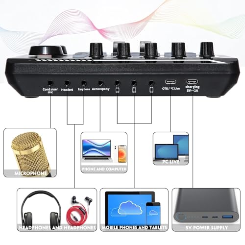 SINWE Professional Audio Mixer, SINWE Live Sound Card and Audio Interface with DJ Mixer Effects and Voice Changer,Podcast Production Studio Equipment, Prefect for Streaming/Podcasting/Gaming - Image 5