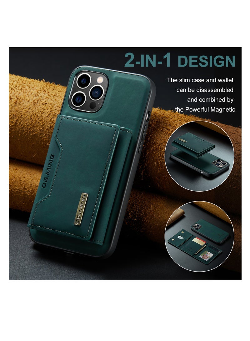 DGMING Wallet Case for Apple iPhone 14 Pro, DG.MING Premium Leather Phone Case Back Cover Magnetic Detachable with Trifold Wallet Card Holder Pocket (Green) - Image 3