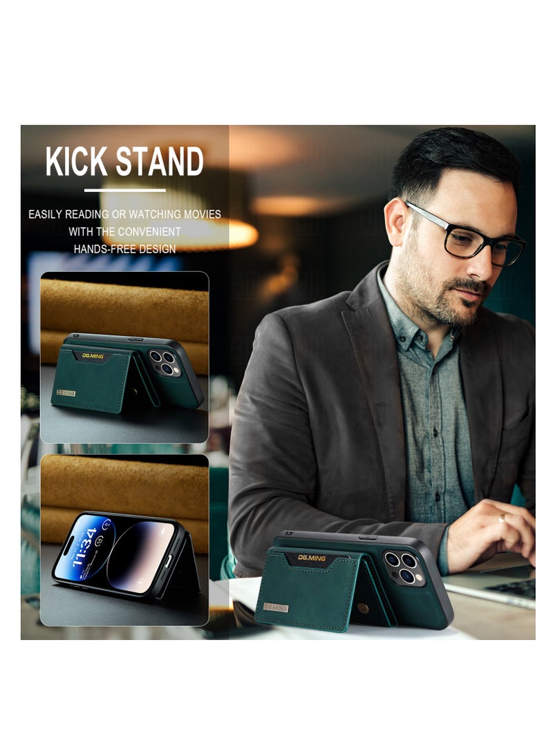 DGMING Wallet Case for Apple iPhone 14 Pro, DG.MING Premium Leather Phone Case Back Cover Magnetic Detachable with Trifold Wallet Card Holder Pocket (Green) - Image 5