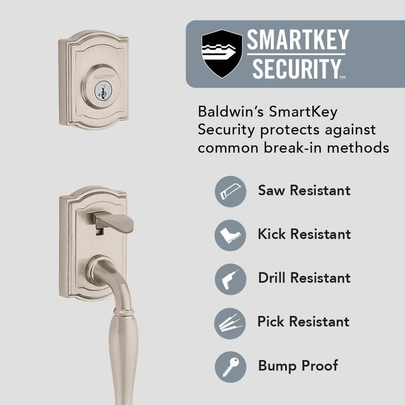 Baldwin Baldwin Wesley Front Entry Handleset with Interior Knob Featuring SmartKey Deadbolt ReKey Technology and Microban Protection in Satin Nickel  - Image 3