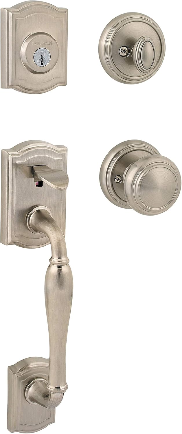 Baldwin Baldwin Wesley Front Entry Handleset with Interior Knob Featuring SmartKey Deadbolt ReKey Technology and Microban Protection in Satin Nickel  - Image 1