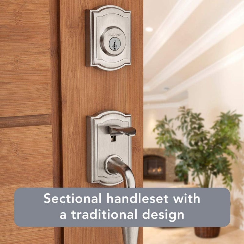 Baldwin Baldwin Wesley Front Entry Handleset with Interior Knob Featuring SmartKey Deadbolt ReKey Technology and Microban Protection in Satin Nickel  - Image 4