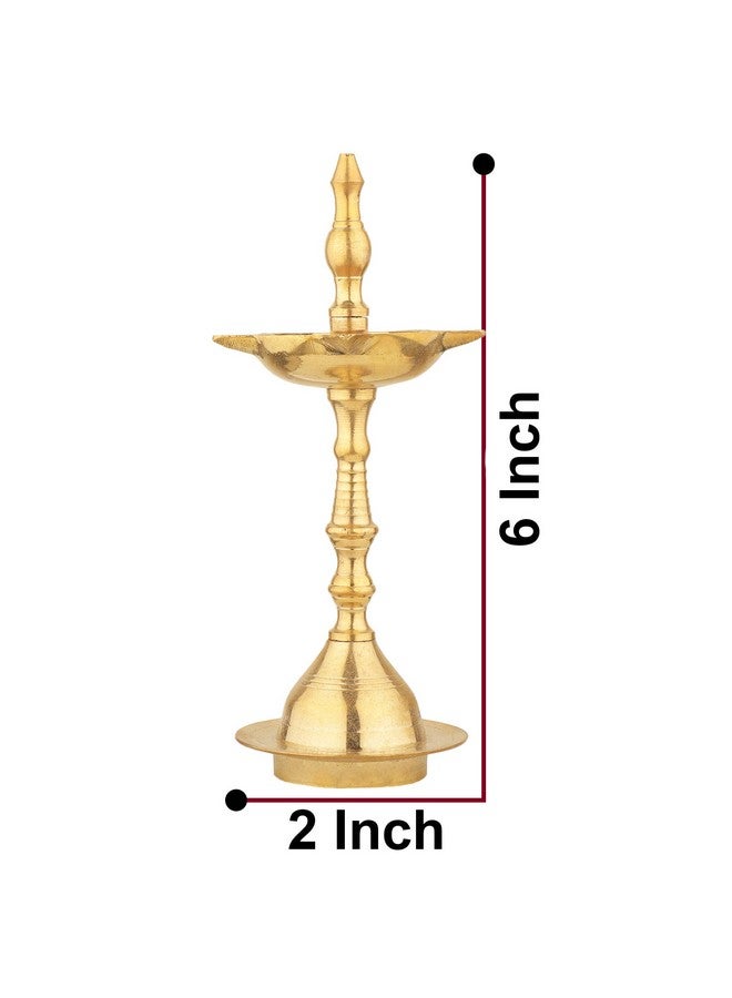 Rolimoli Pure Brass Original Traditional South Fancy Kerela Samay Diya Oil Diwali Puja Lamp, Kuthuvilakku Golden Kuthu Vilakku Ornamental Lamp (Straight Top, 6 Inch) - Image 3