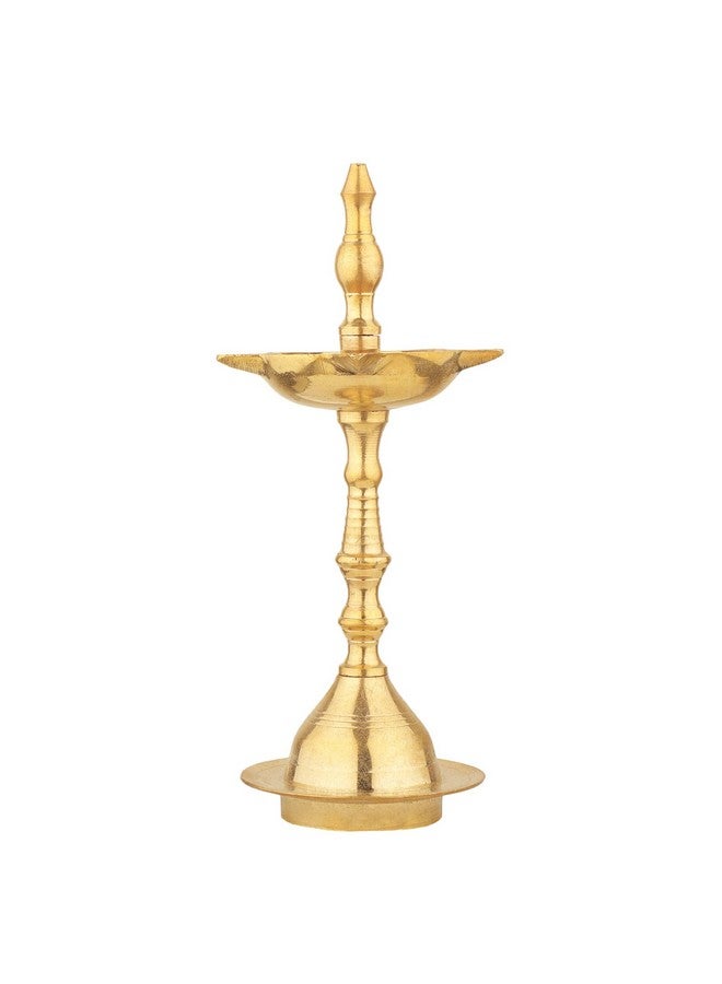Rolimoli Pure Brass Original Traditional South Fancy Kerela Samay Diya Oil Diwali Puja Lamp, Kuthuvilakku Golden Kuthu Vilakku Ornamental Lamp (Straight Top, 6 Inch) - Image 1