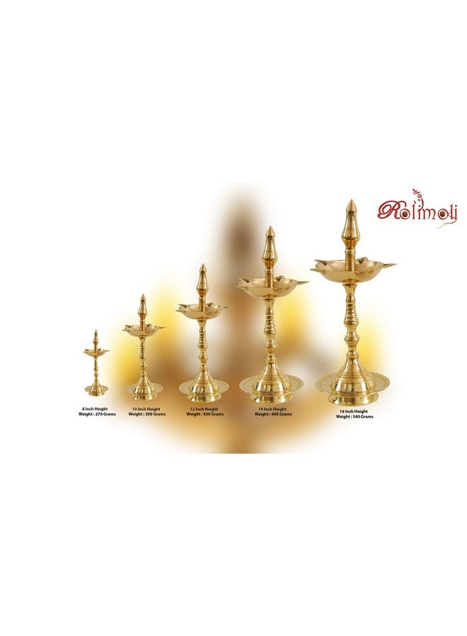 Rolimoli Pure Brass Original Traditional South Fancy Kerela Samay Diya Oil Diwali Puja Lamp, Kuthuvilakku Golden Kuthu Vilakku Ornamental Lamp (Straight Top, 6 Inch) - Image 4