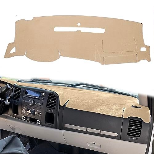 HanLanKa Dashboard Cover for GMC Sierra and Chevrolet Silverado- Fits 2007-2013 Models with Two Glove Boxes. Custom Fit Dash Mat, Won't Break Dash Sensors(Premium Carpet, Beige) - Image 1