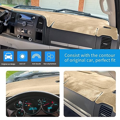 HanLanKa Dashboard Cover for GMC Sierra and Chevrolet Silverado- Fits 2007-2013 Models with Two Glove Boxes. Custom Fit Dash Mat, Won't Break Dash Sensors(Premium Carpet, Beige) - Image 3