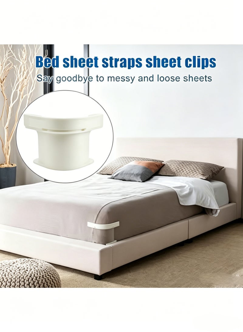 4 Pcs Bed Sheet Fasteners, Non-Slip Mattress Sheet Holders with Lock Strips, Heavy Duty Bedding Clips for All Size Mattress - White - Image 3
