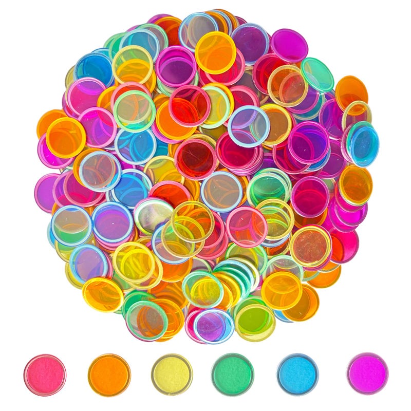 SEETOOOGAMES Magnetic Bingo Chips Counters 300 Pieces Transparent Counting Game Chips Clear Plastic Math Markers for Classroom 19mm Mixed Color - Image 2