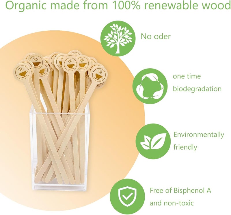 KTOJOY عصا تحريك القهوة الخشبية بطول 59 بوصة مع نهايات دائرية 100 قطعة عصي تحريك قابلة للتخلص منها للقهوة والكوكتيلات خلط المشروبات الخشبية مع نهايات ناعمة - Image 4