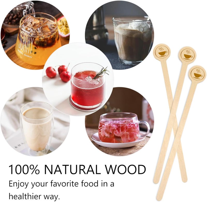 KTOJOY عصا تحريك القهوة الخشبية بطول 59 بوصة مع نهايات دائرية 100 قطعة عصي تحريك قابلة للتخلص منها للقهوة والكوكتيلات خلط المشروبات الخشبية مع نهايات ناعمة - Image 3