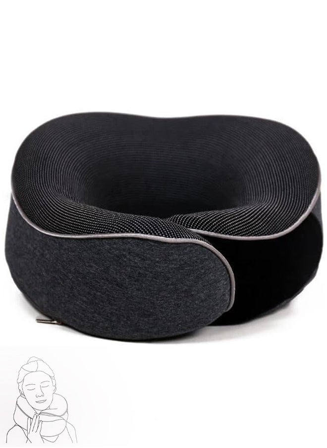 Generic Travel Neck Pillow Memory Foam U Shaped Neck Support 100% Pure Memory Foam Pillow Ergonomic Design Soft Best Full Neck Surround Pillow Sleep for Airplane Car Office and Home Resting (Black)  - Image 1