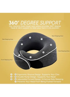 Generic Travel Neck Pillow Memory Foam U Shaped Neck Support 100% Pure Memory Foam Pillow Ergonomic Design Soft Best Full Neck Surround Pillow Sleep for Airplane Car Office and Home Resting (Black)  - Image 5