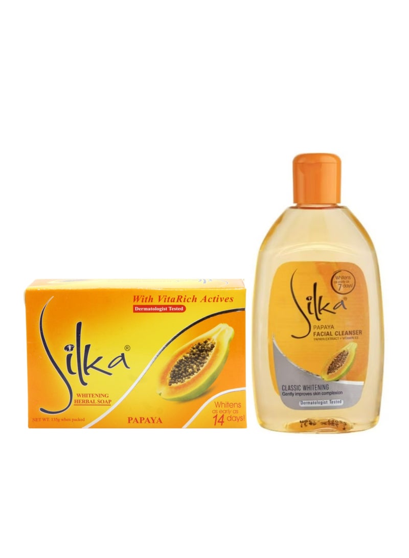 Silka Papaya With VitaRich Actives  Whitening Soap +Papaya Facial Cleanser 150 ml  - Image 1