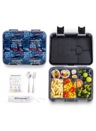 Eazy Kids 6 & 4 Convertible Bento Lunch Box w/ Steel Spoon & Fork Set and Alphabets Sticker - Car Racing Blue - pzsku/ZF3D731B131AB5A2F99DFZ/45/1749200364/50dce7f1-900b-4549-bafc-00894f045bfd