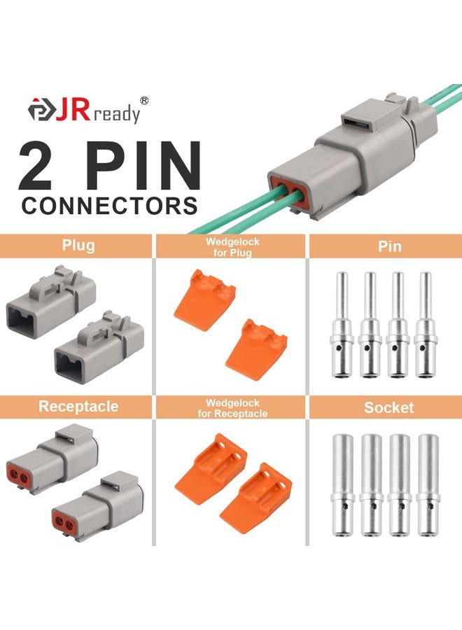 JRready DTP Connector Kit ST6138 2 Pin Gray Waterproof Electrical Wire Connector with 12# Solid Contact Current Rating 25 Amps,2 Sets - Image 2