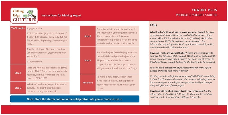 Cutting Edge Cultures Yogurt Plus Probiotic L. Reuteri B. Longum L Plantarum Starter 4 Grams 4 Packets - Image 3