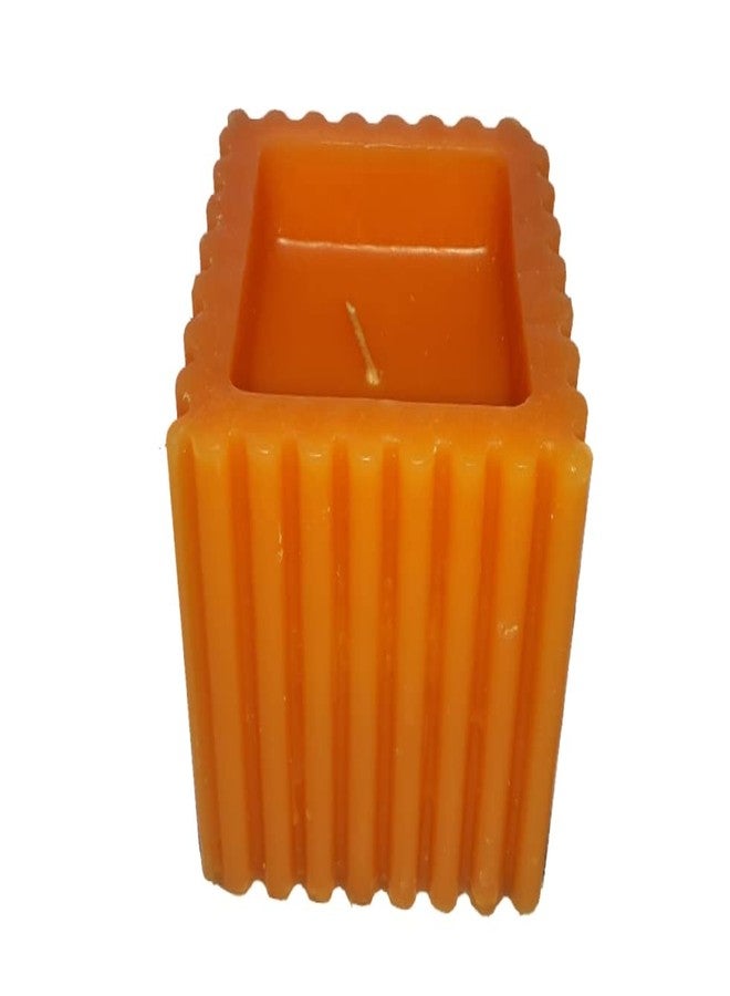 Stone & Feather� (SnF), Passion Fruit Aromatic Ribbed Pillar Candle Half Filled Orange (Paraffin Wax), Size 3x3 inches, Square, for Meditation, Home Decoration, Diwali - Image 3
