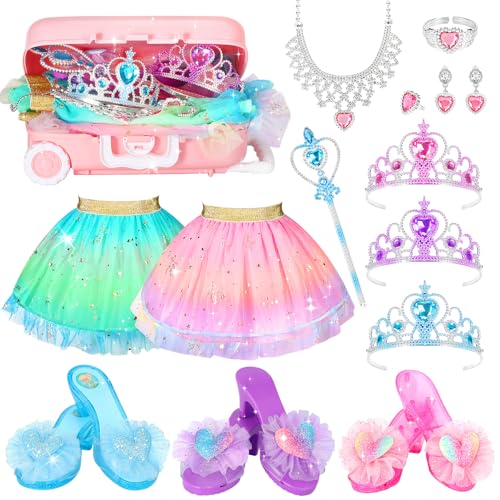LIMIROLER 19 Pcs Princess Dress Up Shoes Gift Set Girls Role Play Dress Up Toys Costumes Set Toddler Pretend Jewelry Boutique Kit Gift for Little Girls Aged 3 4 5 6 Years Old - Image 1