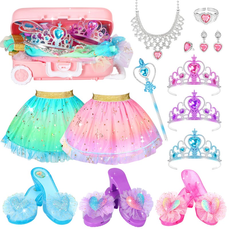 LIMIROLER 19 Pcs Princess Dress Up Shoes Gift Set Girls Role Play Dress Up Toys Costumes Set Toddler Pretend Jewelry Boutique Kit Gift for Little Girls Aged 3 4 5 6 Years Old - Image 2