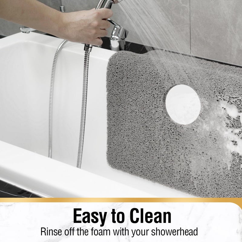 HITSLAM Square Shower Mat, 24 x 24 Inch Non Slip Bath Mat for Tub, Soft PVC Loofah Bathtub Mats with Drain Holes, Quick Drying Bathroom Stall Floor Mat, Bathroom Accessories Without Suction Cup, Grey - Image 5