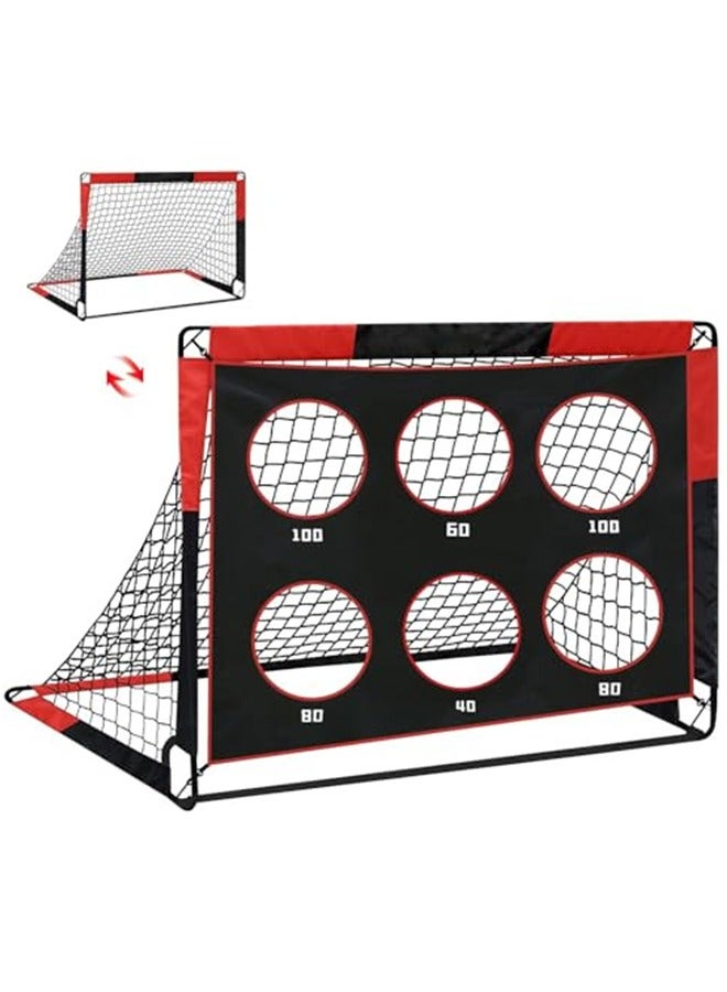 شو وو هدف كرة قدم للأطفال، هدف كرة قدم منبثق، شبكة كرة قدم للحديقة، هدف محمول قابل للطي 2 في 1، معدات تدريب داخلية وخارجية مع حقيبة حمل 150 × 120 × 120 سم - Image 1