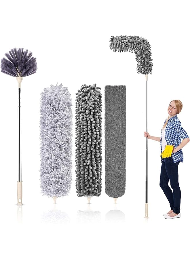 promass Microfiber Duster Kit, Extendable Ceiling Fan Duster for Cleaning with 40 to 250 CM Telescoping Extension Pole, Washable Car Duster for High Ceiling Fan, Cobweb, Furniture, Car - Image 1