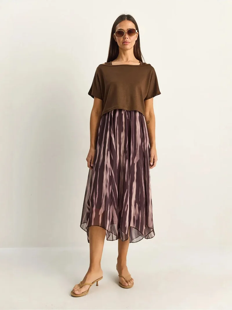 بيانكو لوتشي LUCCI Abstract Print Boat Neck Midi Dress