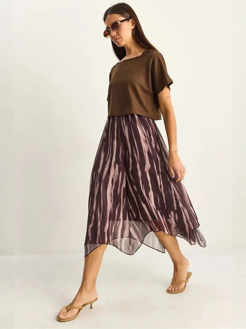 بيانكو لوتشي LUCCI Abstract Print Boat Neck Midi Dress