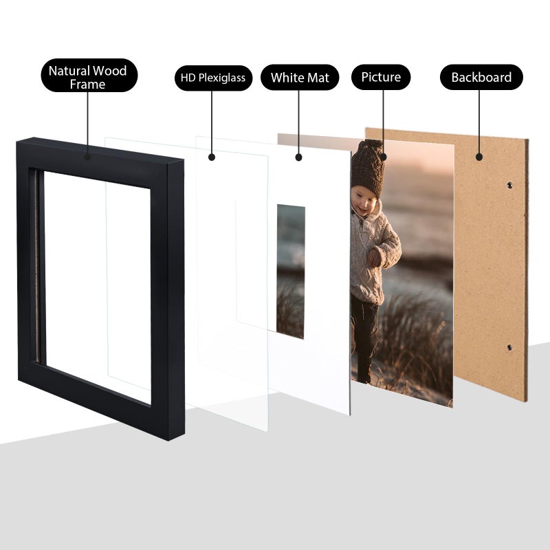 KINLINK 7x7 Picture Frame  Black Square Solid Wood Frames for Pictures 4x4 with Mat or 7x7 without Mat  Wall and Tabletop Display Photo Frames Black 4 Pack - Image 2